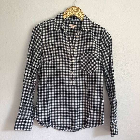 Merona Black White Plaid Button Up S - Picture 7 of 7
